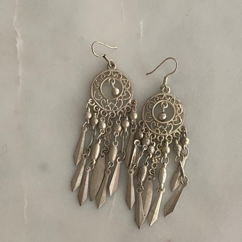 Elegant Silver Dream Catcher Dangle Earrings